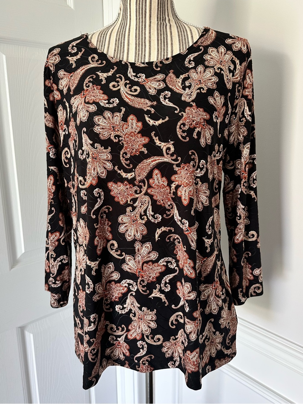 JM Collection Black Paisley Floral Long-Sleeve Women's blouse large